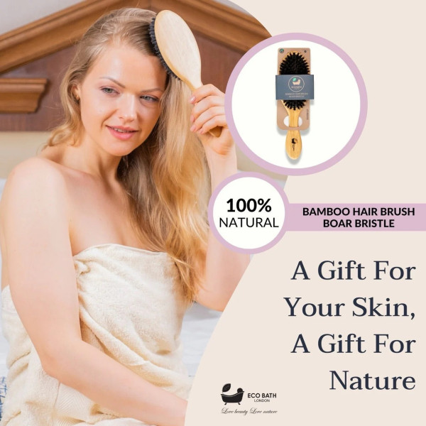 Eco Bath London | Βούρτσα Μαλλιών από Μπαμπού με Φυσική Τρίχα